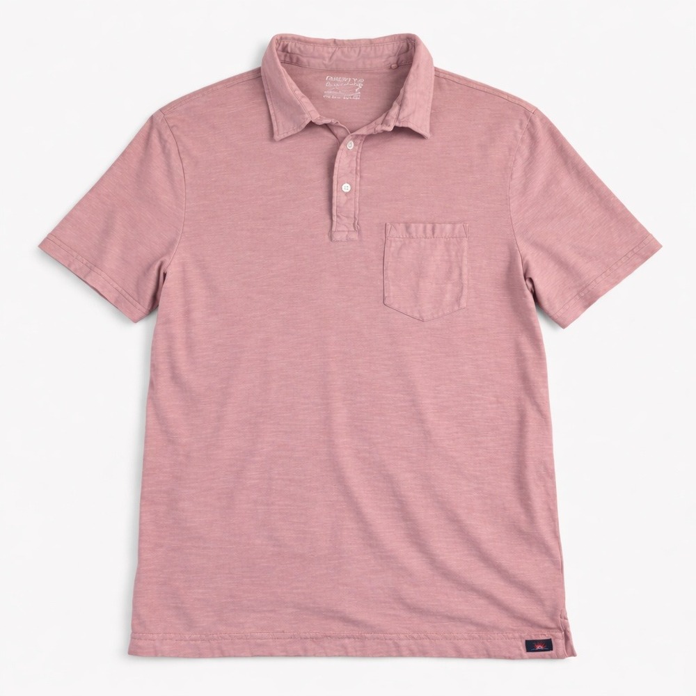 Faherty Sunwashed Organic Cotton Polo Shirt Mens XL Pink Slub Pocket Lightweight